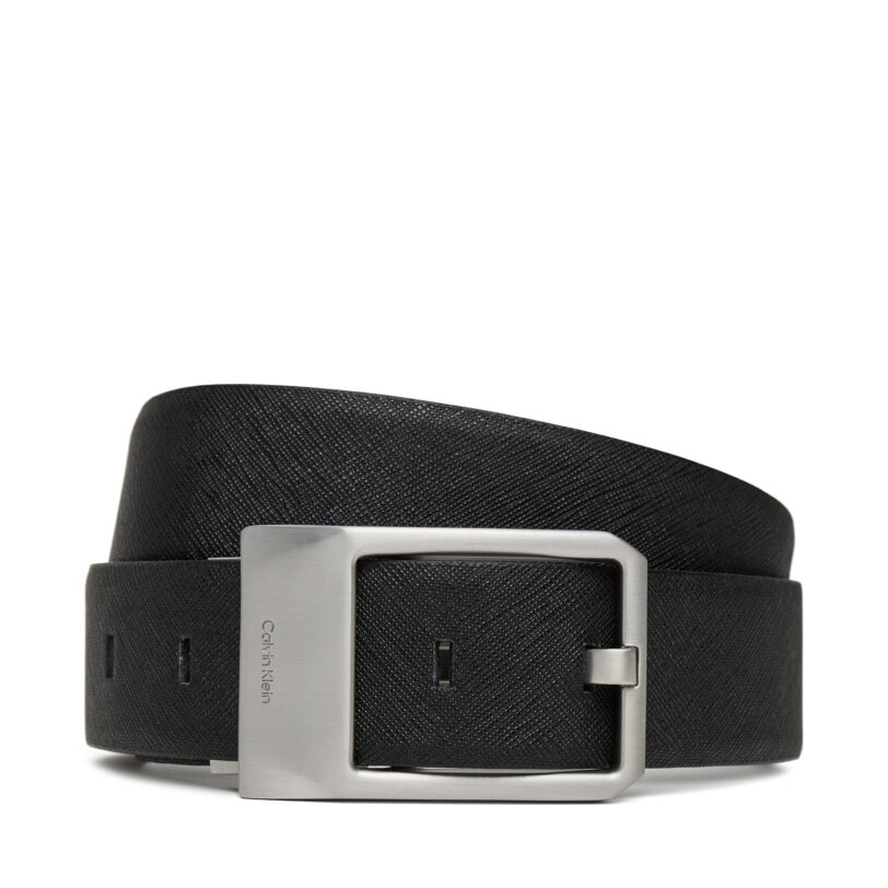 Мъжки колан Calvin Klein Faceted Buckle 35Mm Adj/Rev LV04D7010G Черен цвят на ниска цена