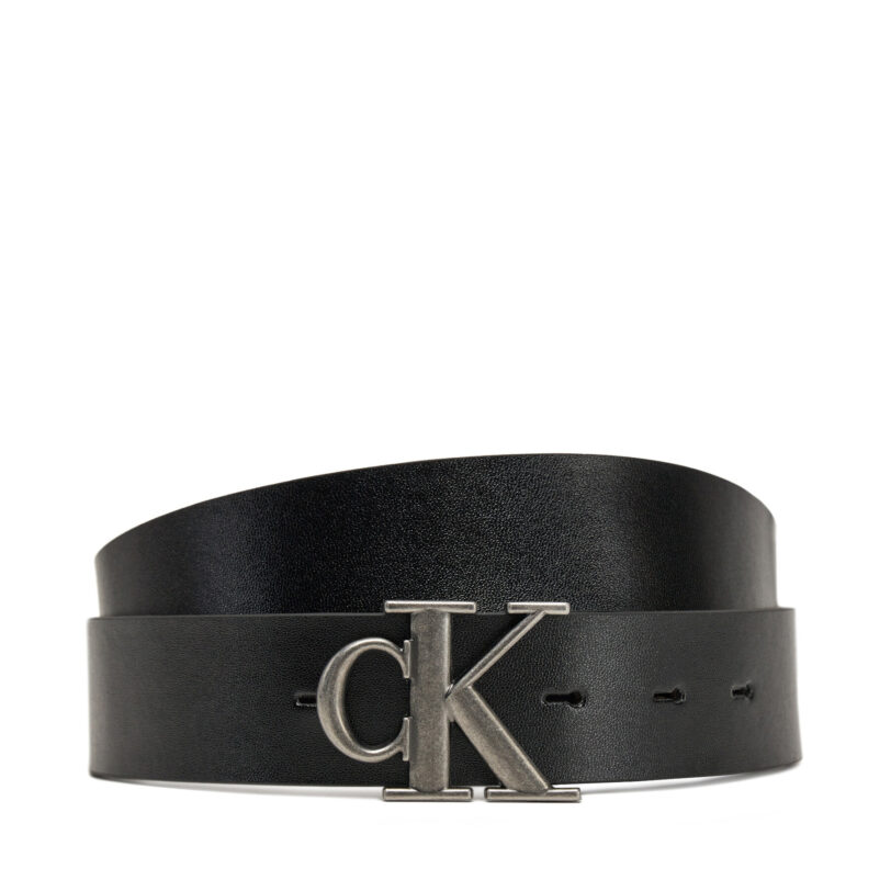 Мъжки колан Calvin Klein Jeans Monogram Plaque 35mm Rev/Adj LV04G7002G Черен цвят на ниска цена