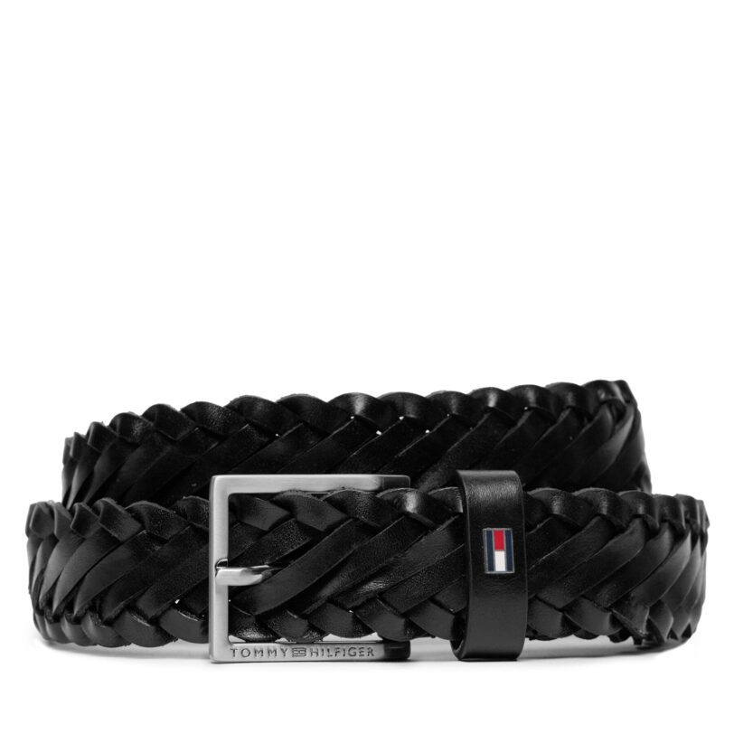 Мъжки колан Tommy Hilfiger Oliver 3.0 Leather Braid Dc AM0AM12068 Черен цвят на ниска цена