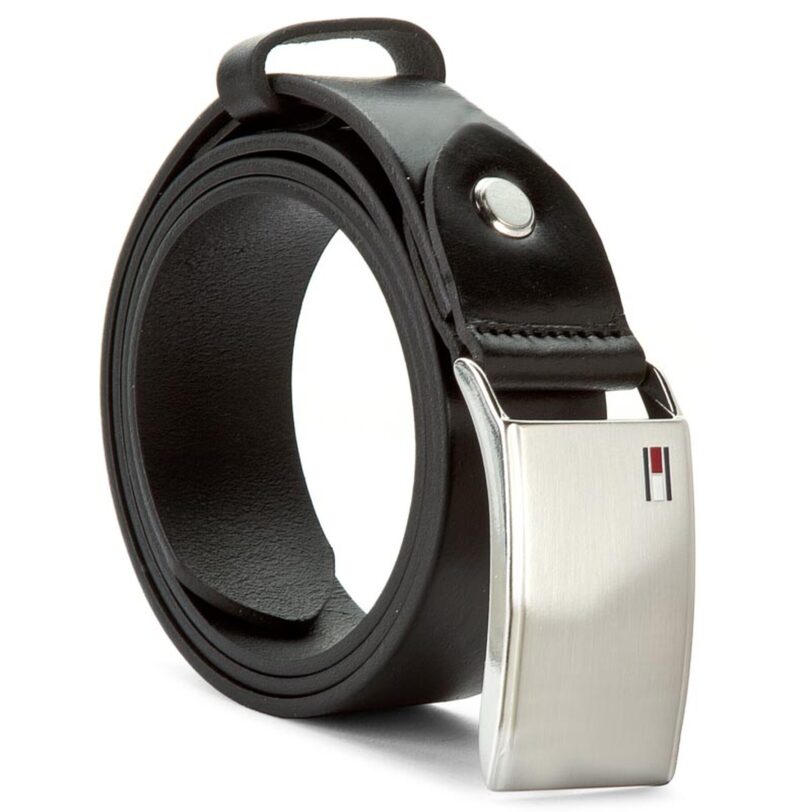 Мъжки колан Tommy Hilfiger Th Plaque Belt 3.5 Adj AM0AM01995 Черен цвят на ниска цена