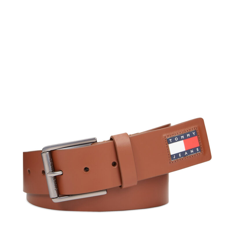 Мъжки колан Tommy Jeans Tjm Flag Leather 4.0 AM0AM12340 Кафяв цвят на ниска цена