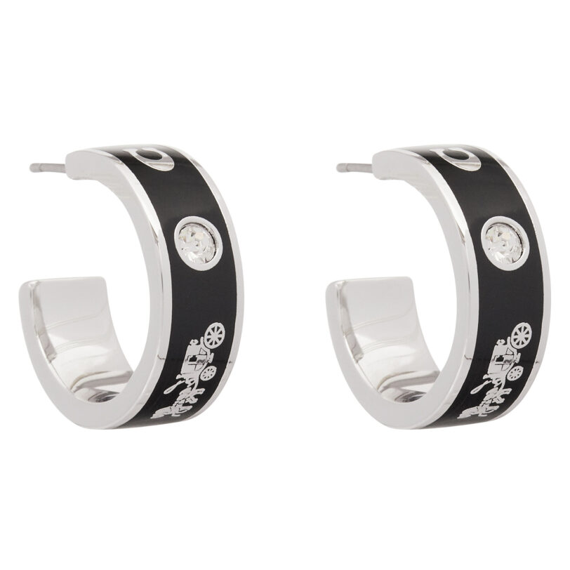 Обици Coach Enamel Horse & Carriage Hoop Earrings 37479036RHO003 Черен цвят на ниска цена