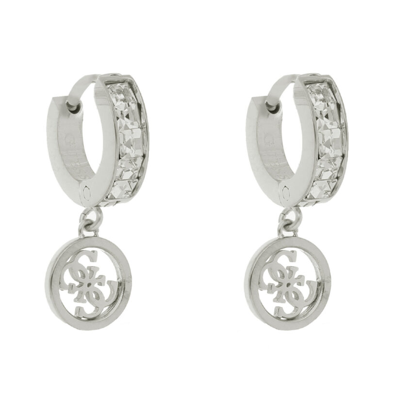 Обици Guess Huggie Me JUBE03 147JW Сребърно родиево покритие цвят на ниска цена