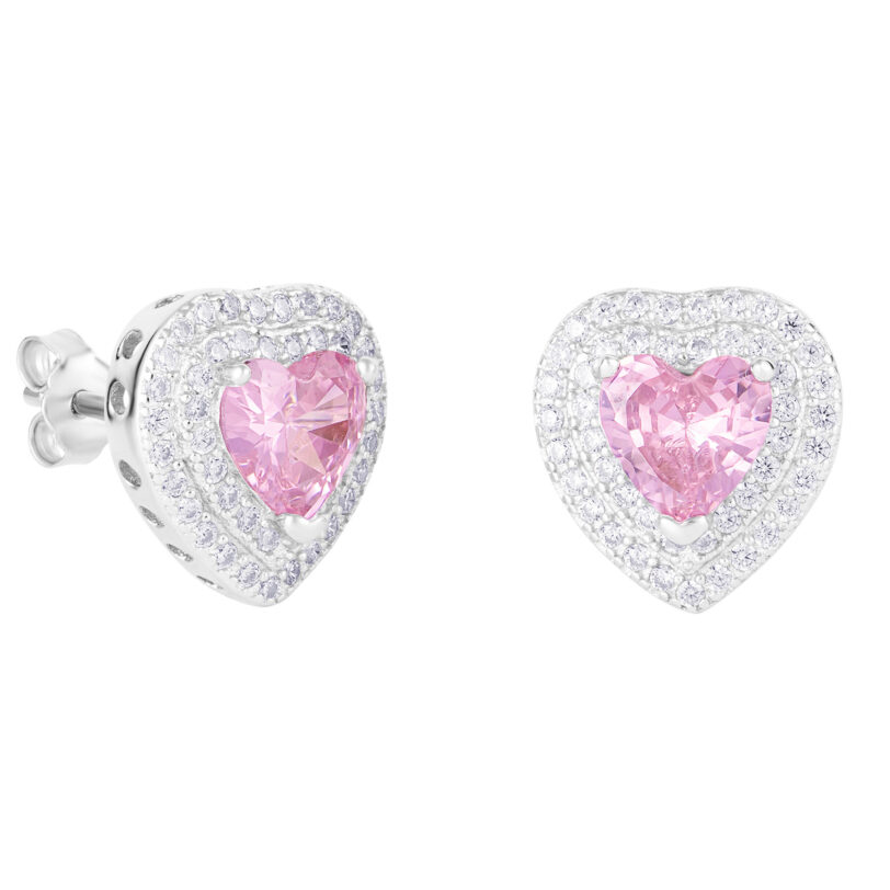 Обици ICED STUFF Love Heart Pink Бяло злато цвят на ниска цена