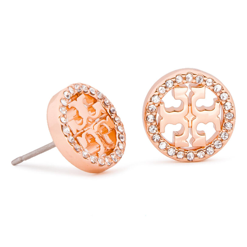Обици Tory Burch Crystal Logo Circle-Stud Earring 53422 Розов цвят на ниска цена