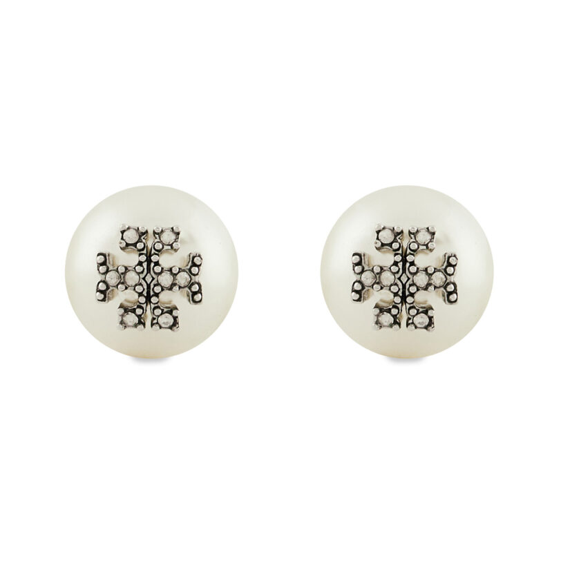 Обици Tory Burch Kira Pearl Stud 163698 Бял цвят на ниска цена