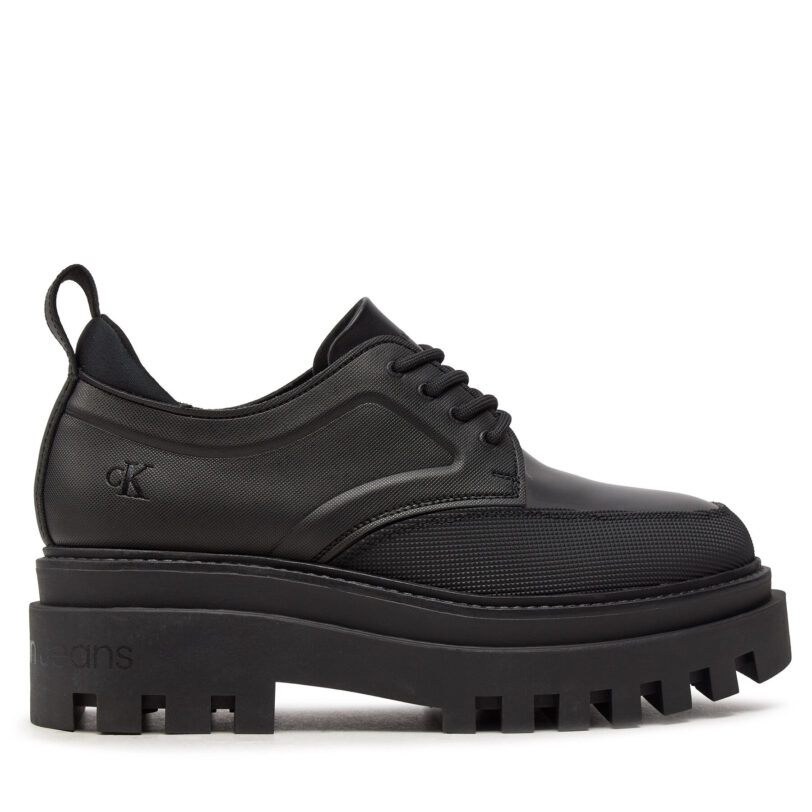 Обувки Calvin Klein Jeans Flatform Laceup Derby Mg Mtl YW0YW01502 Черен цвят на ниска цена