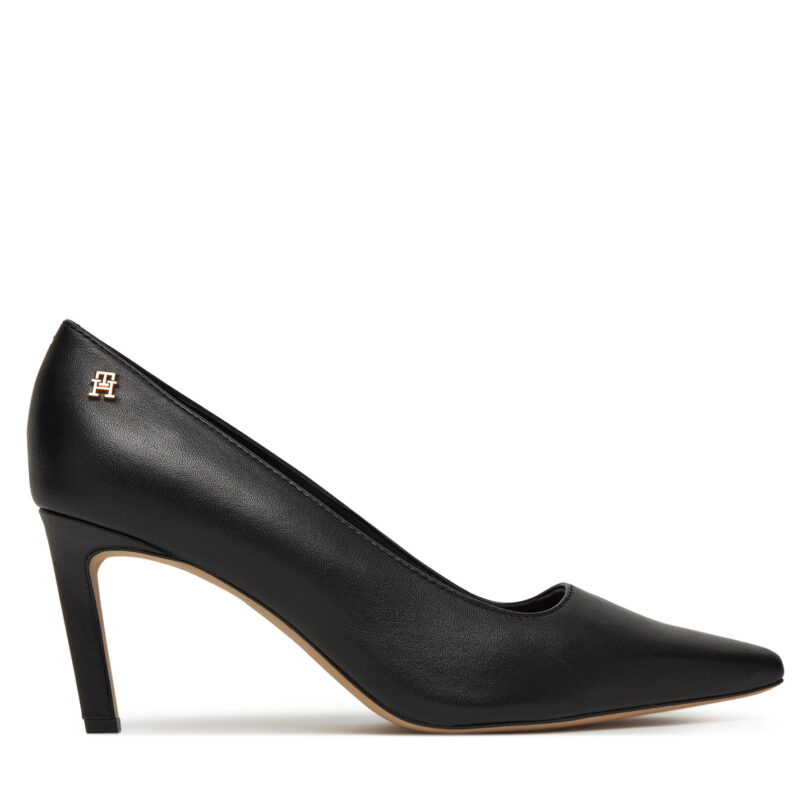 Обувки на ток Tommy Hilfiger Logo Pump Slanted Hl FW0FW08993 Черен цвят на ниска цена