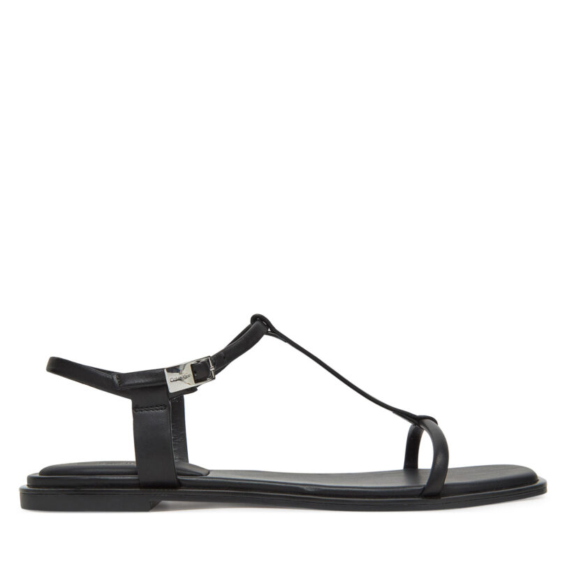 Сандали Calvin Klein Flat Sandal Squared Buckle Lth HW0HW02556 Черен цвят на ниска цена