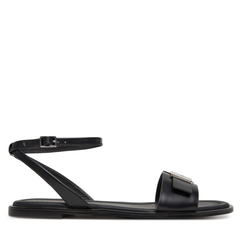 Сандали Calvin Klein Flat Sandal W/Ck Hw - Lth HW0HW02367 Черен цвят на ниска цена