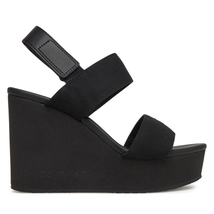 Сандали Calvin Klein Jeans Wedge Sandal Webbing In YW0YW01790 Черен цвят на ниска цена