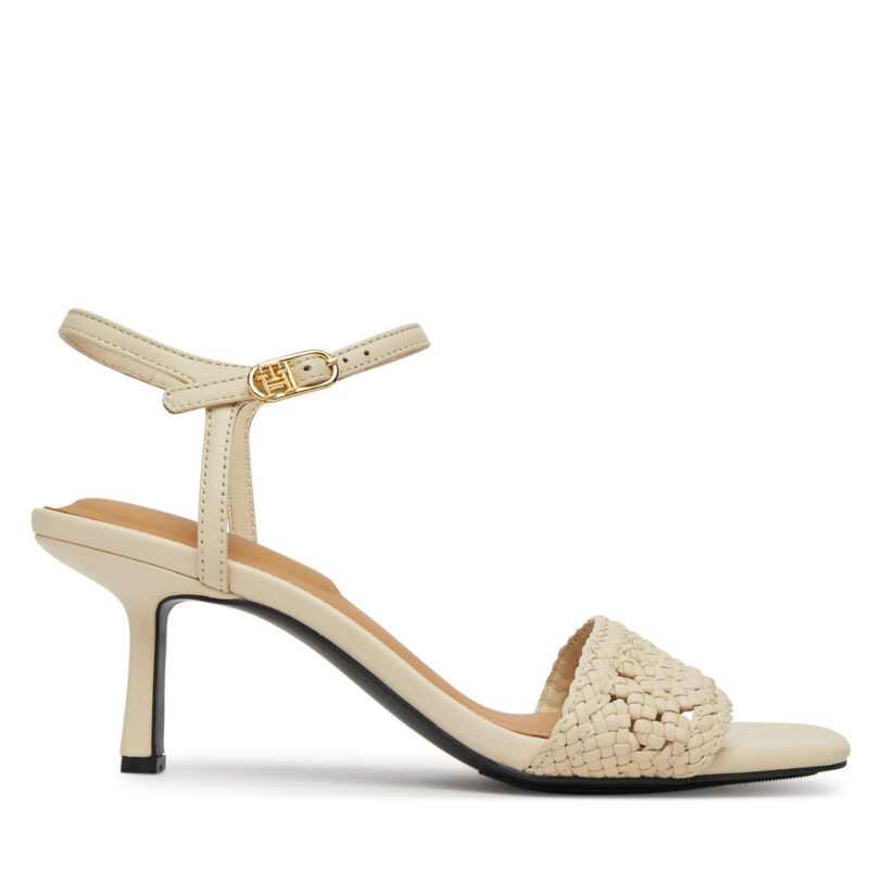Сандали Tommy Hilfiger Crochet Lthr Kitten Sandal FW0FW08587 Бежов цвят на ниска цена