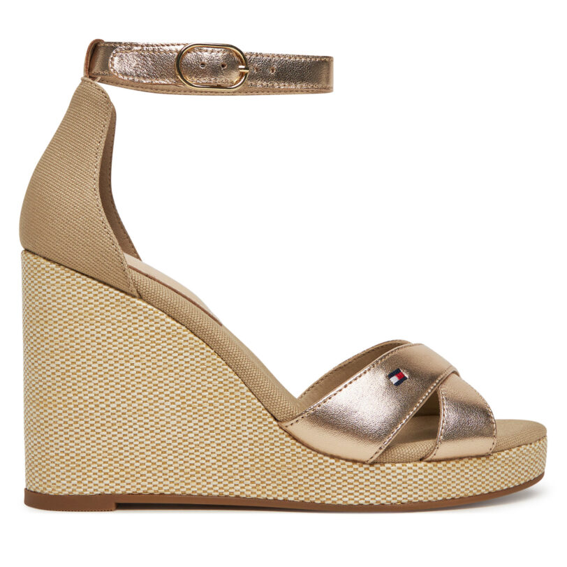 Сандали Tommy Hilfiger Flag Metallic High Wedge Espad FW0FW08811 Златист цвят на ниска цена