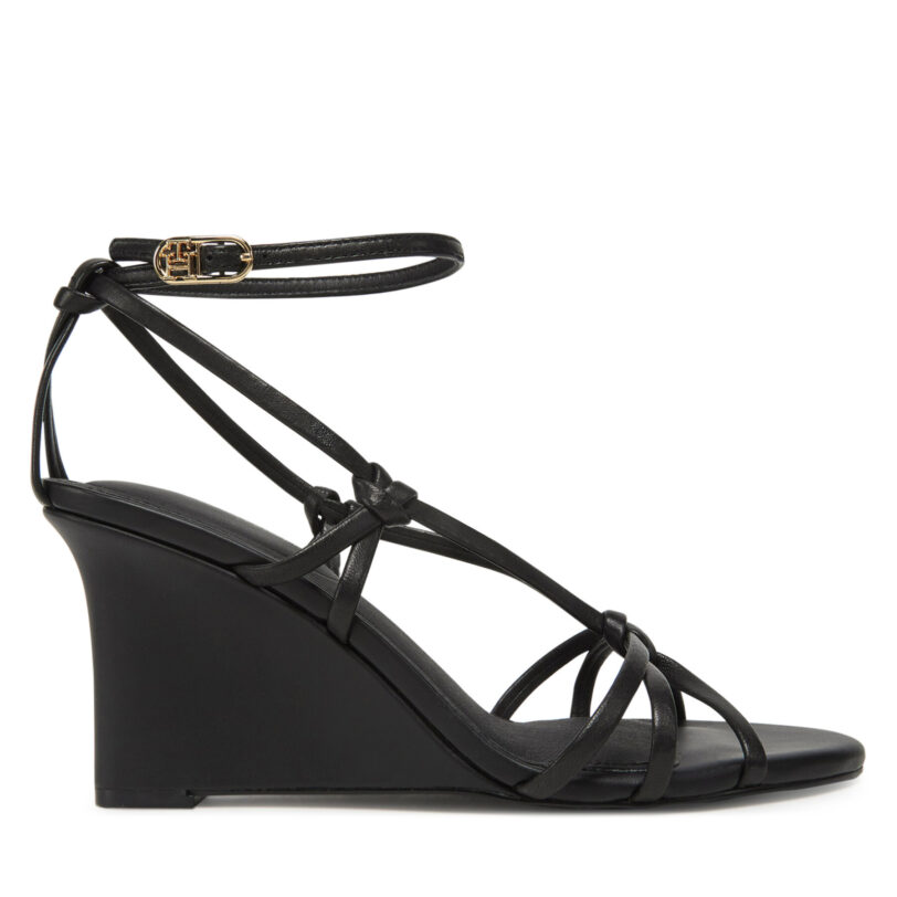 Сандали Tommy Hilfiger Leather Knots Wedge Sandal FW0FW08417 Черен цвят на ниска цена