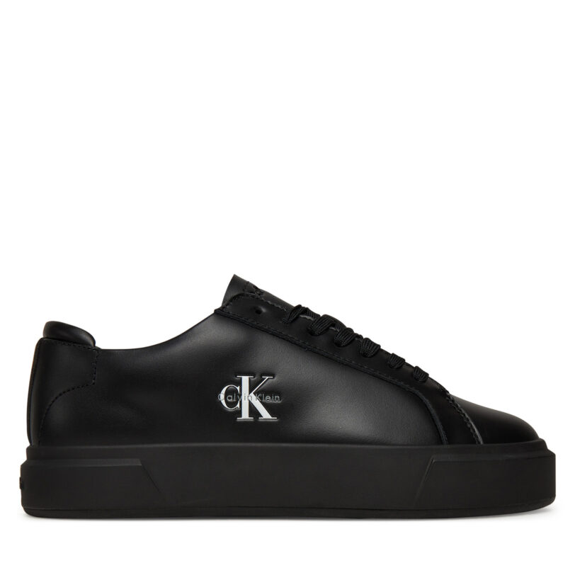 Сникърси Calvin Klein Basket Cupsole Laceup Lth Ml YW0YW01945 Черен цвят на ниска цена
