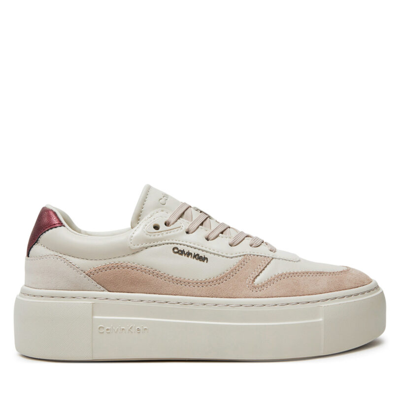 Сникърси Calvin Klein Ff Cupsole Lace Up W/Ml Mix M HW0HW02125 Бежов цвят на ниска цена