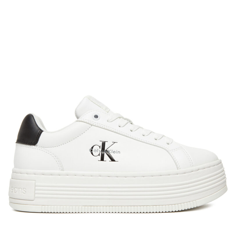 Сникърси Calvin Klein Jeans Bold Flatf Low Lace Lth YW0YW01878 Бял цвят на ниска цена