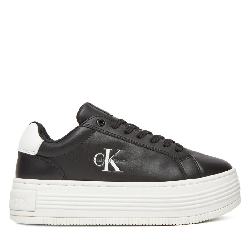 Сникърси Calvin Klein Jeans Bold Flatf Low Lace Lth YW0YW01878 Черен цвят на ниска цена