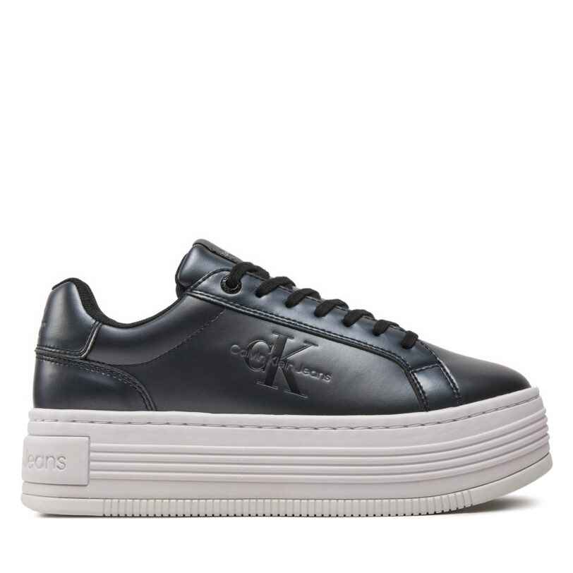 Сникърси Calvin Klein Jeans Bold Platf Low Lace Lth Ml Mtl YW0YW01464 Черен цвят на ниска цена