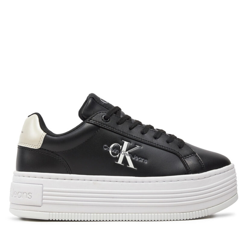 Сникърси Calvin Klein Jeans Bold Platf Low Lace Lth Ml Mtl YW0YW01516 Черен цвят на ниска цена