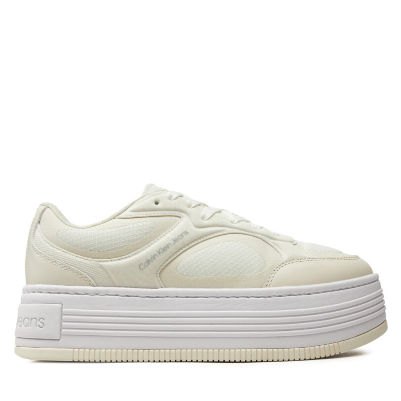Сникърси Calvin Klein Jeans Bold Platf Low Lace Mix In Mtl YW0YW01471 Бежов цвят на ниска цена