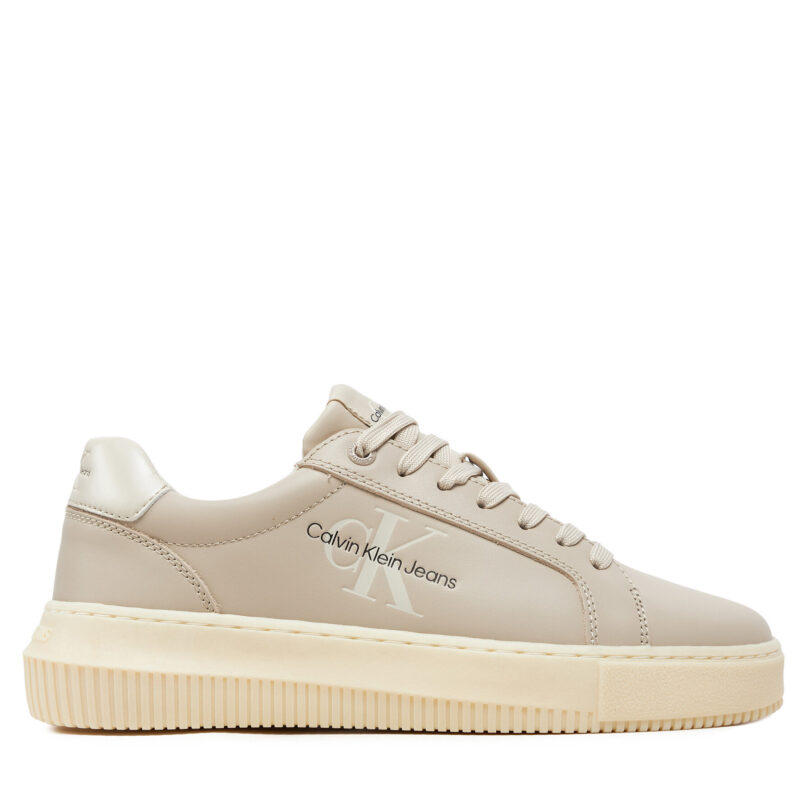 Сникърси Calvin Klein Jeans Chunky Cupsole Laceup Lth Ml Mtl YW0YW01476 Екрю цвят на ниска цена