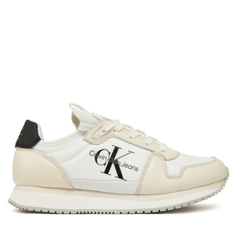 Сникърси Calvin Klein Jeans Runner Sock Laceup Ml Lth YW0YW01616 Бял цвят на ниска цена