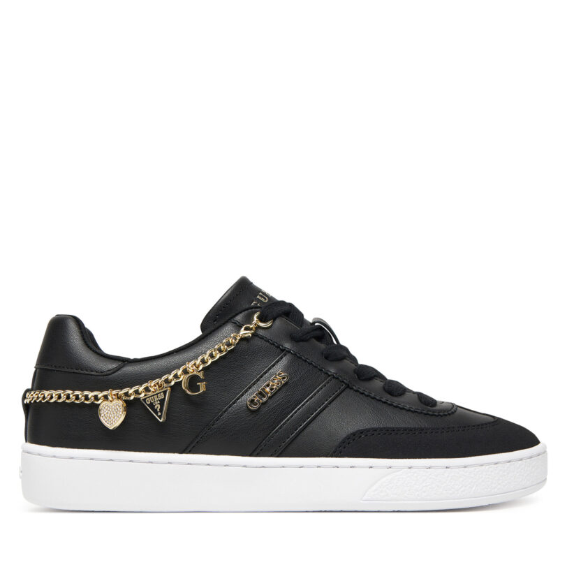Сникърси Guess FLTNAO LEA12 Черен цвят на ниска цена