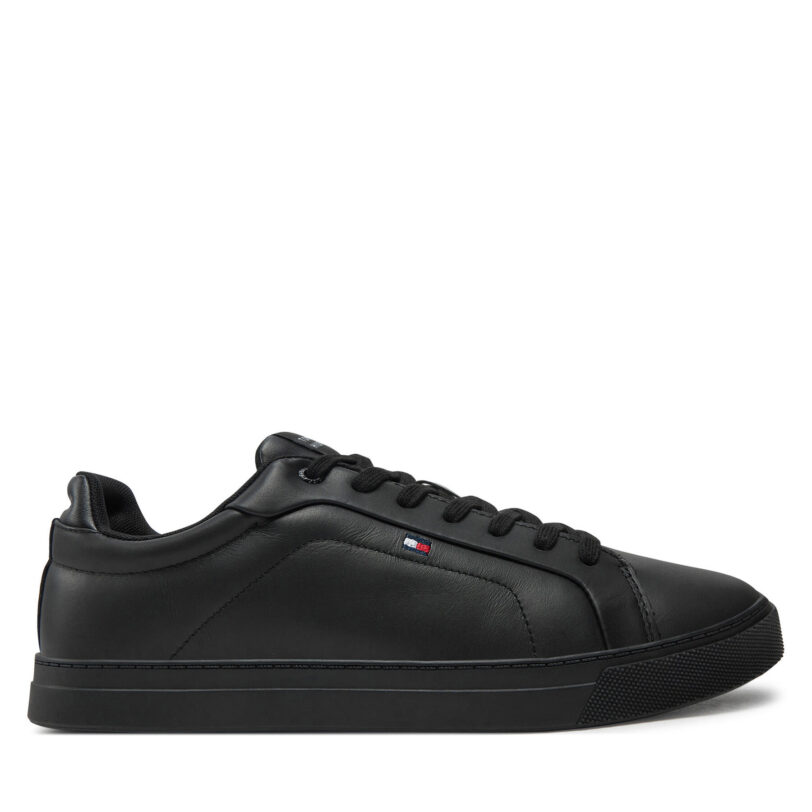 Сникърси Tommy Hilfiger Icon Court Lth Flag Ess FM0FM05317 Черен цвят на ниска цена
