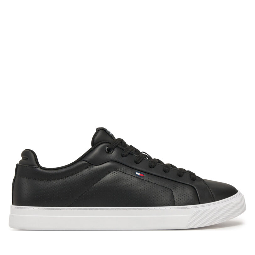 Сникърси Tommy Hilfiger Icon Court Pinperf Lth FM0FM05483 Черен цвят на ниска цена