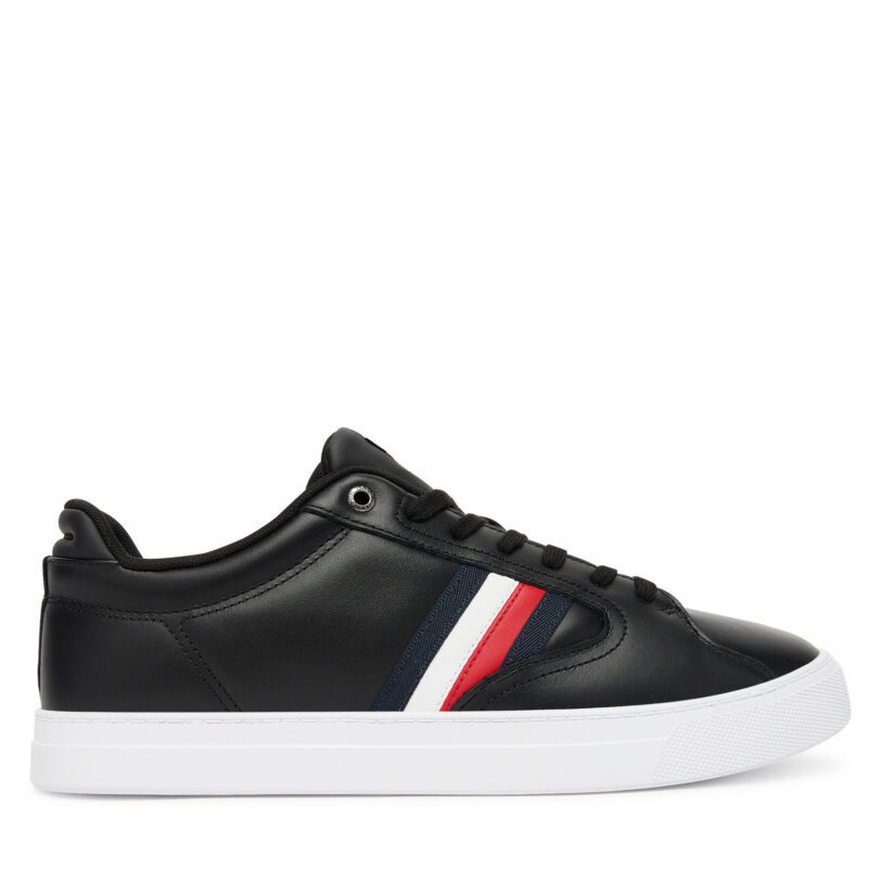 Сникърси Tommy Hilfiger Icon Court Stripes FM0FM05628 Черен цвят на ниска цена