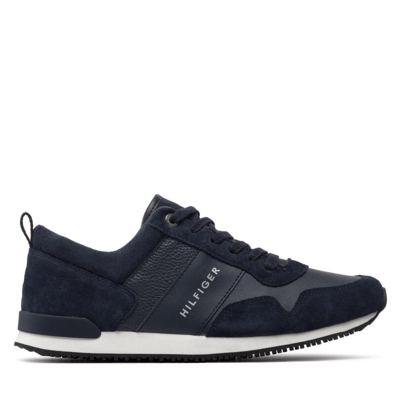 Сникърси Tommy Hilfiger Iconic Leather Suede Mix Runner FM0FM00924 Тъмносин цвят на ниска цена