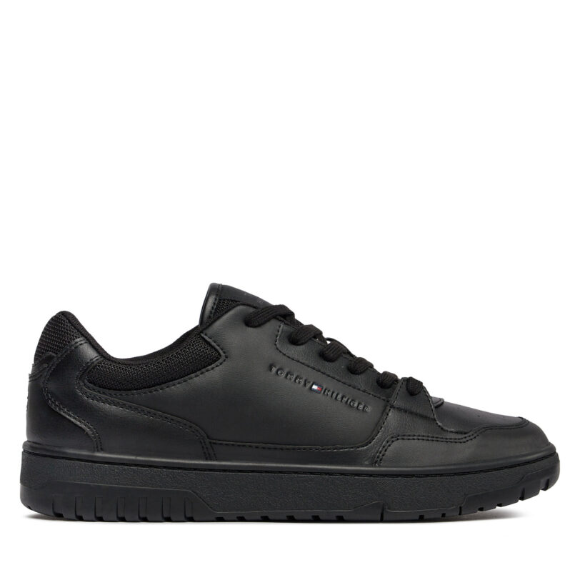 Сникърси Tommy Hilfiger Th Basket Core Leather Ess FM0FM05040 Черен цвят на ниска цена