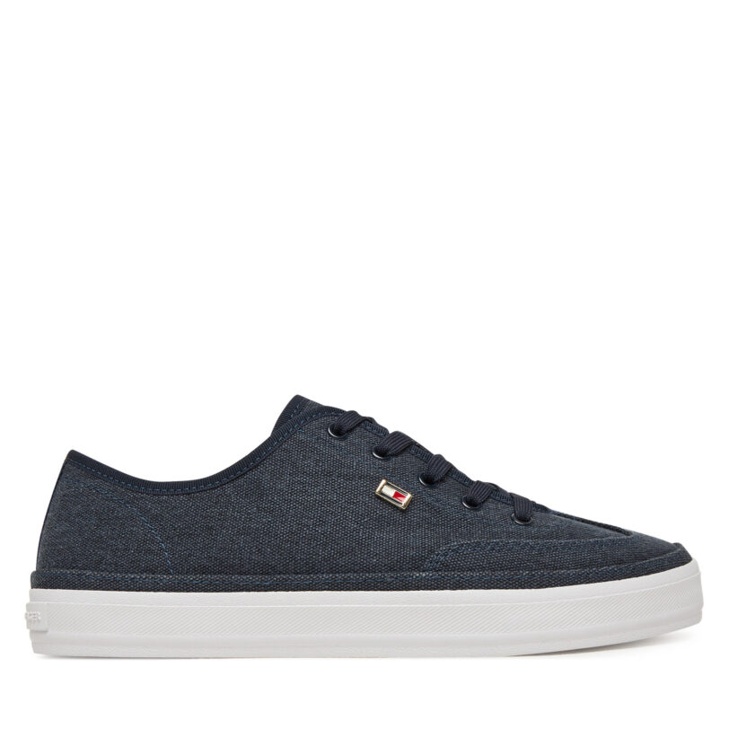 Сникърси Tommy Hilfiger Washed Canvas Vulc Sneaker FW0FW08894 Тъмносин цвят на ниска цена
