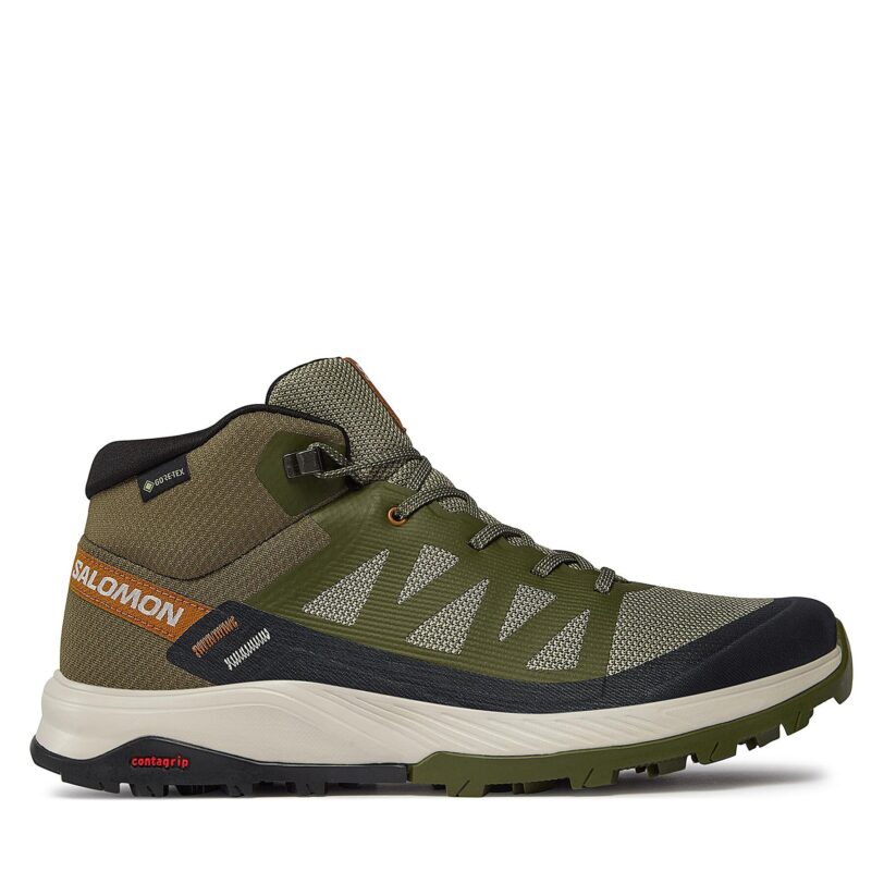 Туристически Salomon Outrise Mid GORE-TEX L47143600 Каки цвят на ниска цена