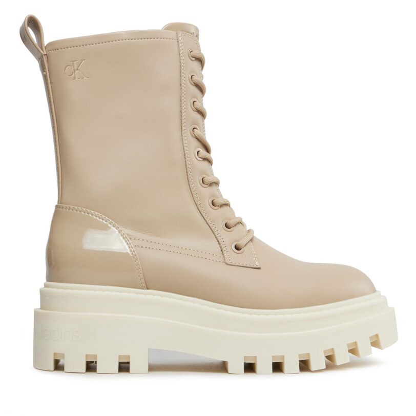 Туристически oбувки Calvin Klein Jeans Chunky Laceup Lth Mg Sat YW0YW01285 Бежов цвят на ниска цена
