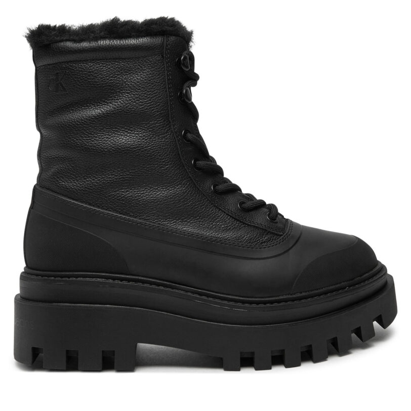 Туристически oбувки Calvin Klein Jeans Flatform Lace Up Boot Padded YW0YW01557 Черен цвят на ниска цена