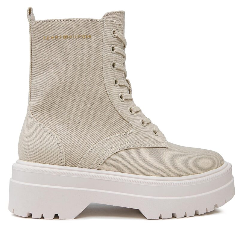 Туристически oбувки Tommy Hilfiger Feminine Essential Canvas FW0FW07357 Бежов цвят на ниска цена