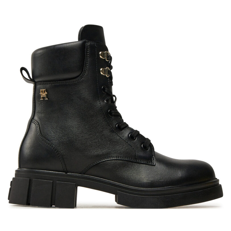 Туристически oбувки Tommy Hilfiger Lace-Up Biker Leather FW0FW08167 Черен цвят на ниска цена