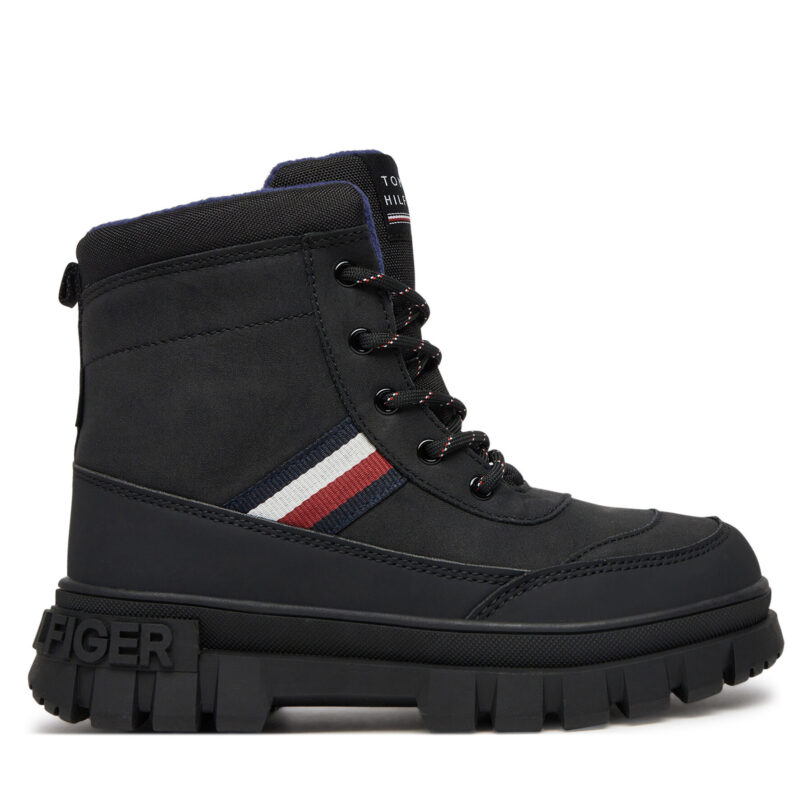 Туристически oбувки Tommy Hilfiger Stripes Fur Boot T3X5-33713-1487 S Черен цвят на ниска цена
