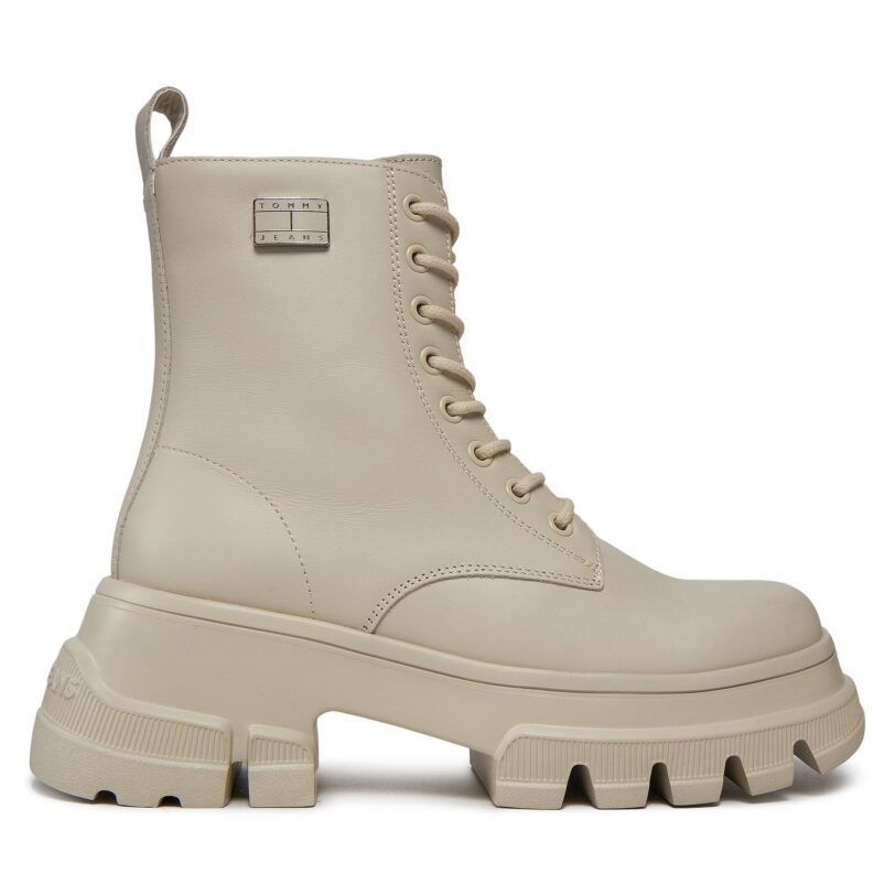 Туристически oбувки Tommy Jeans Tjw Chunky Leather Boot EN0EN02503 Бежов цвят на ниска цена