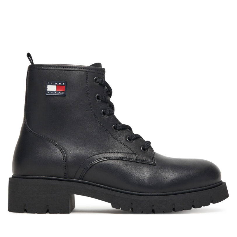 Туристически oбувки Tommy Jeans Tjw Lace Up Leather Boot EN0EN02824 Черен цвят на ниска цена