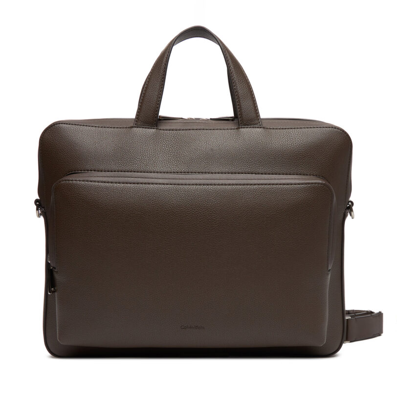 Чанта за лаптоп Calvin Klein Micro Pebble Slim Briefcase 36 LV04D3012G Кафяв цвят на ниска цена