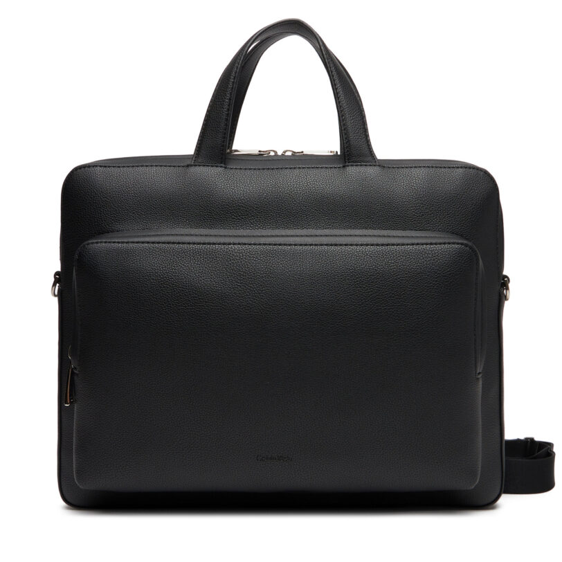 Чанта за лаптоп Calvin Klein Micro Pebble Slim Briefcase 36 LV04D3012G Черен цвят на ниска цена