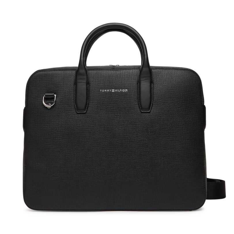 Чанта за лаптоп Tommy Hilfiger Th Business Leather Computer Bag AM0AM13642 Черен цвят на ниска цена