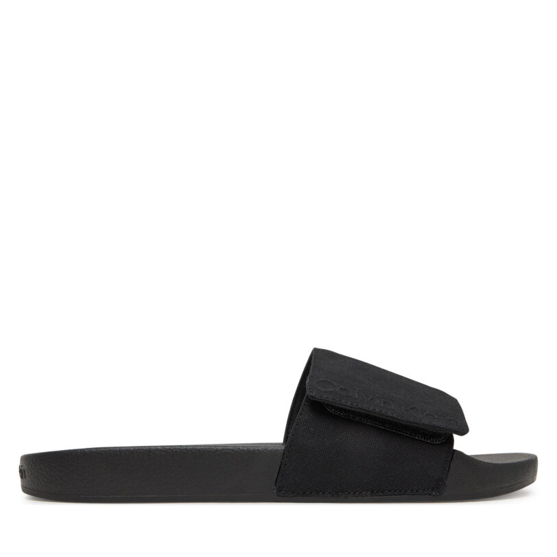 Чехли Calvin Klein Adj Pool Slide Canvas Logo HM0HM01749 Черен цвят на ниска цена