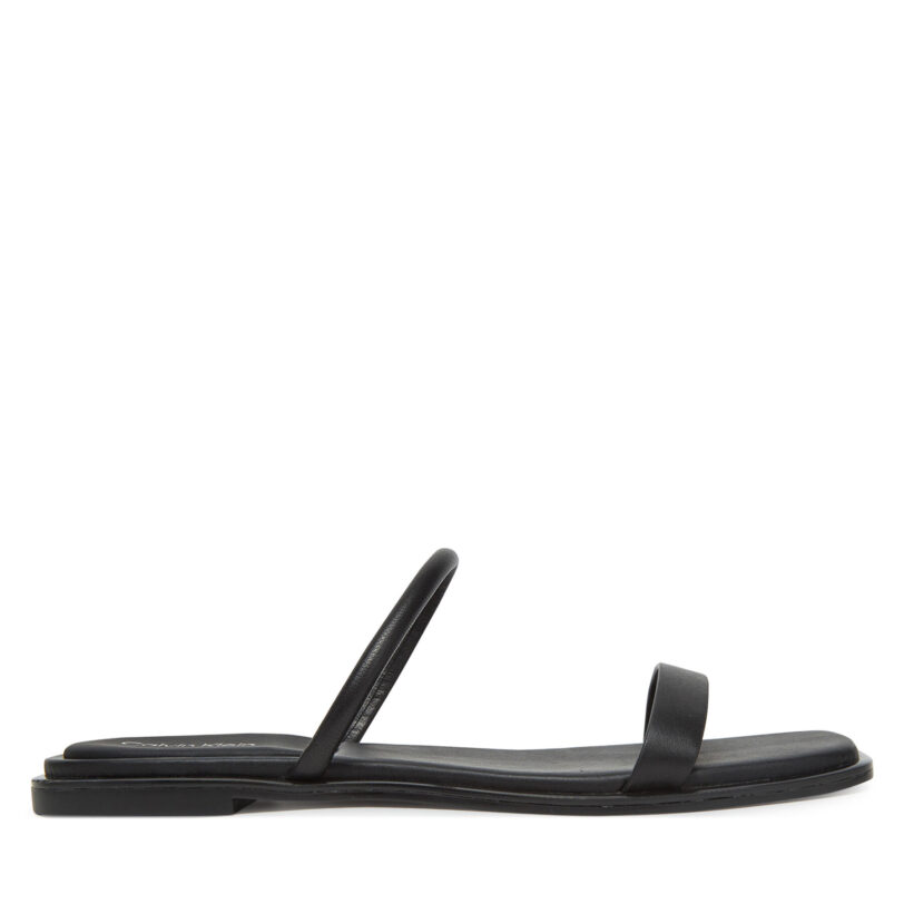 Чехли Calvin Klein Flat Sandal Squared 2-Bar Lth HW0HW02532 Черен цвят на ниска цена