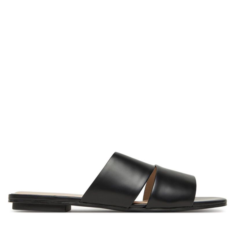 Чехли Calvin Klein Flat Slide - Lth 2 Straps HW0HW02365 Черен цвят на ниска цена