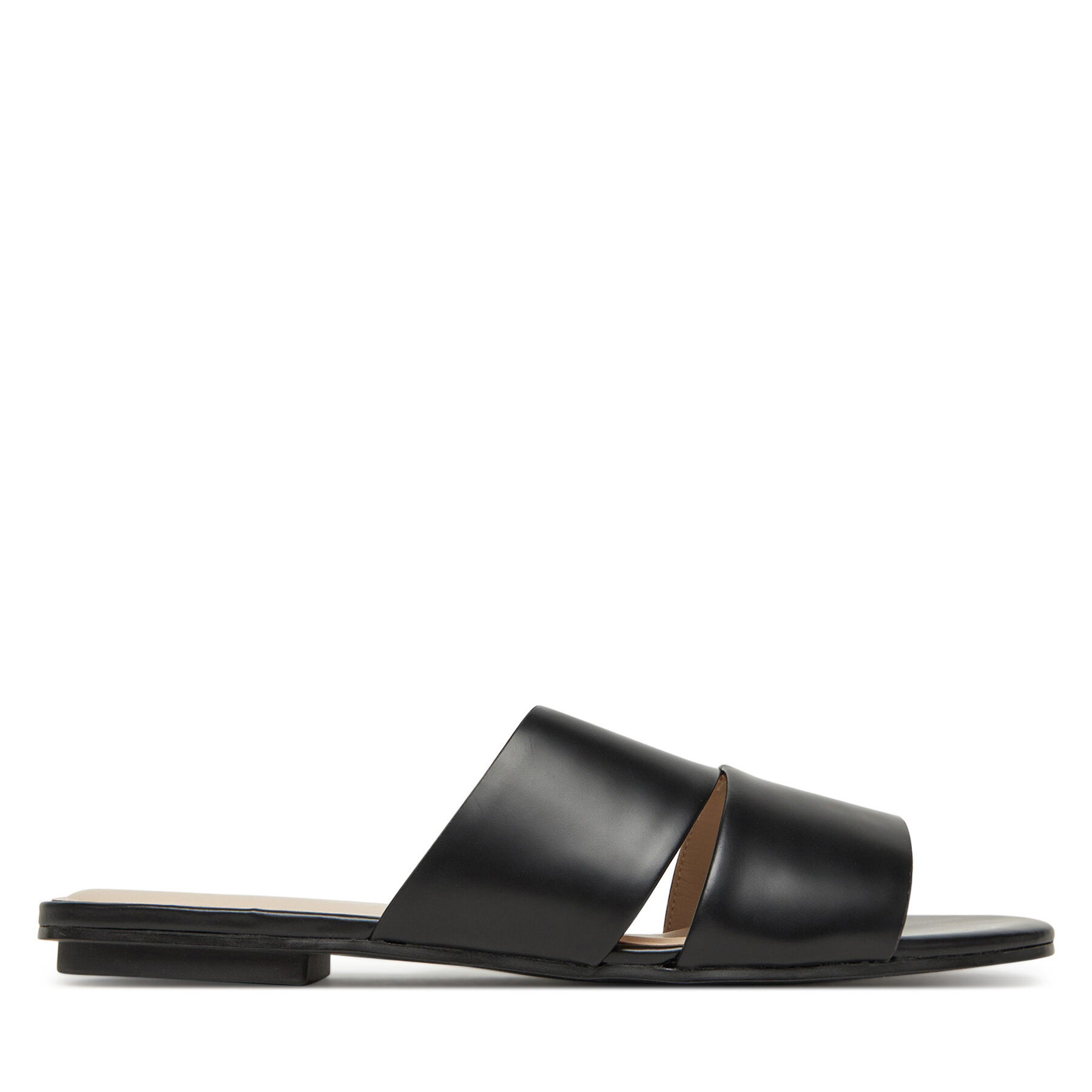 Чехли Calvin Klein Flat Slide - Lth 2 Straps HW0HW02365 Черен цвят на ниска цена
