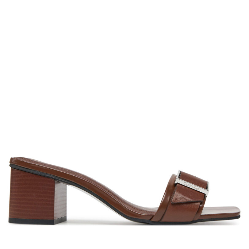 Чехли Calvin Klein Heel Mule 50 W/Buckle - Lth HW0HW02478 Кафяв цвят на ниска цена